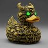 Devil Skull Duck Figurine Gothic Punk Halloween Duck Ornament Resin Demon Duck Statue with Glowing Green Eyes for Desktop Car Decoration