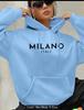 Damen Retro Kapuzenpullover Jacke mit Buchstabenprint - Mittellang, Locker, Langärmelig für Herbst/Winter