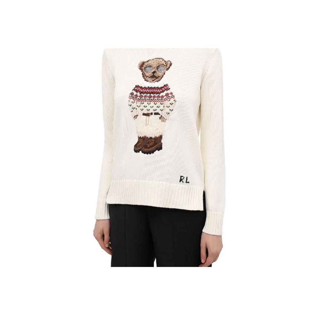 Polo Ralph Lauren FW21 Round Neck Floral Knit Cartoon Wool Sweater Women sweater White 211827358-001