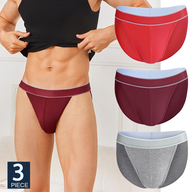 FINETOO 3Pcs/Set Men's Seamless Briefs Low-rise Sexy Underwear Stripes Breathable U-Convex Pouch Underpants Bikini Man Panties