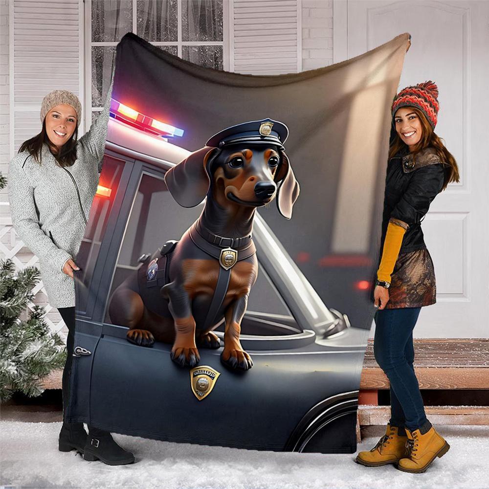 1pc Police Dog Print Outdoor Soft Polyester Flannel Throw Blanket Versatile for All Seasons , Soft , Cozy , Warm All Season Quilted Throw ,