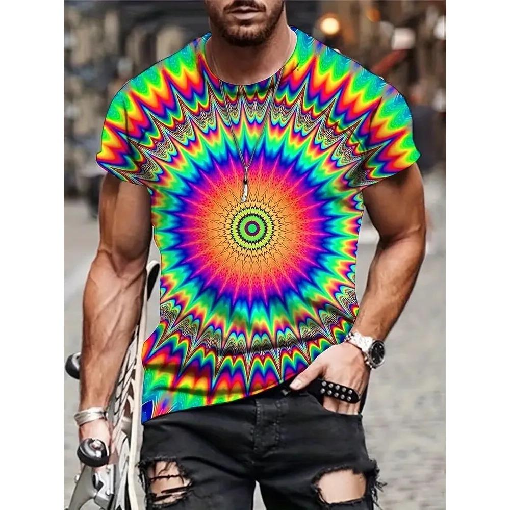 Men's 3D Printed Abstract Trendy Visual Illusion Short Sleeved T-shirt Fashionable Top Gradient Harajuku Streetwear T-shirt