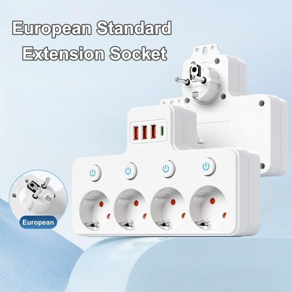 New EU Standard Power Strip Independent Switch Wall Mounted Charging Multiple Ports USB Charger Office Use