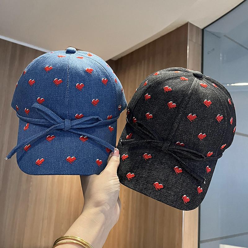 Denim Heart Print Baseball Cap With Sun Protection For Women And Men Summer