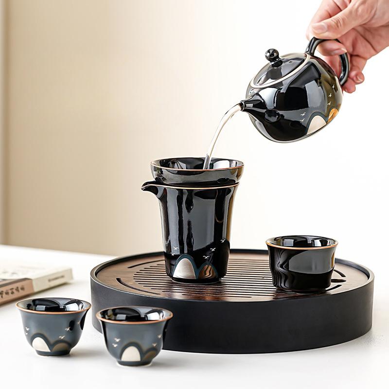 New Chinese Style Black Glazed Xishi Teapot Kung Fu Teaware Sets Suitable for Home Use Reception Small Set Business Gift