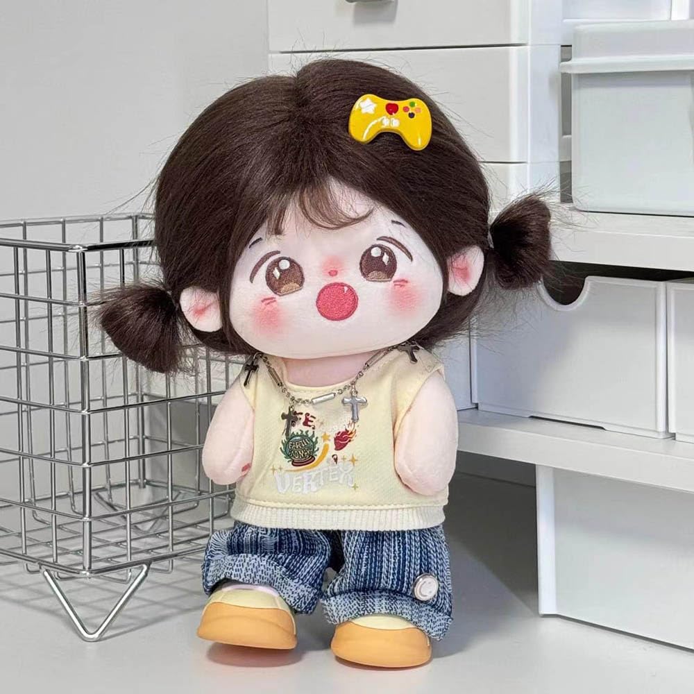 Niannyyhouse 20cm Plush Doll with Costume, Vest, Pants, and Jeans Set (Beige)