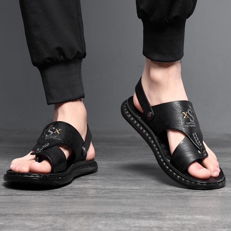 Men Black Open Toe Sandals Slippers Simple Flats Flip Flops Summer Brown Outdoor Beach Shoes Plus Size 46 47 48