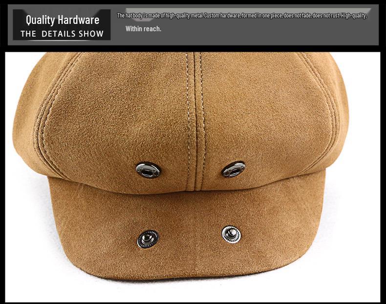 Men's Sheepskin Suede Newsboy Cap: Retro Octagonal Flat Beret for Spring and Autumn.