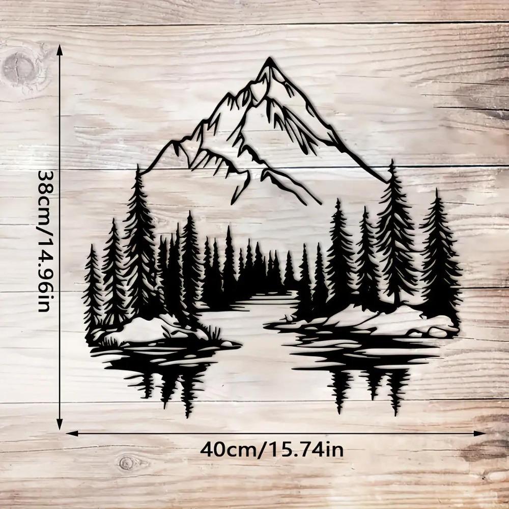 Large Metal Wall Art Black White Mountain Forest Nature Landscape Living Room Cabin Decor Easy Hang
