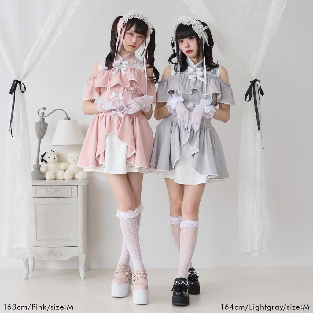 Ruffled Off-the-Shoulder Blouse, Pink, Size M, Landmine Style, Sickly Cute, Mass-Produced, Dream View