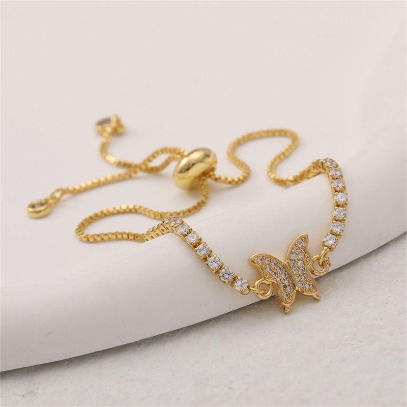 Butterfly Charm Bracelet With Zirconia Crystals 18K Gold Plated Titanium Steel Elegant Daily Wear Jewelry