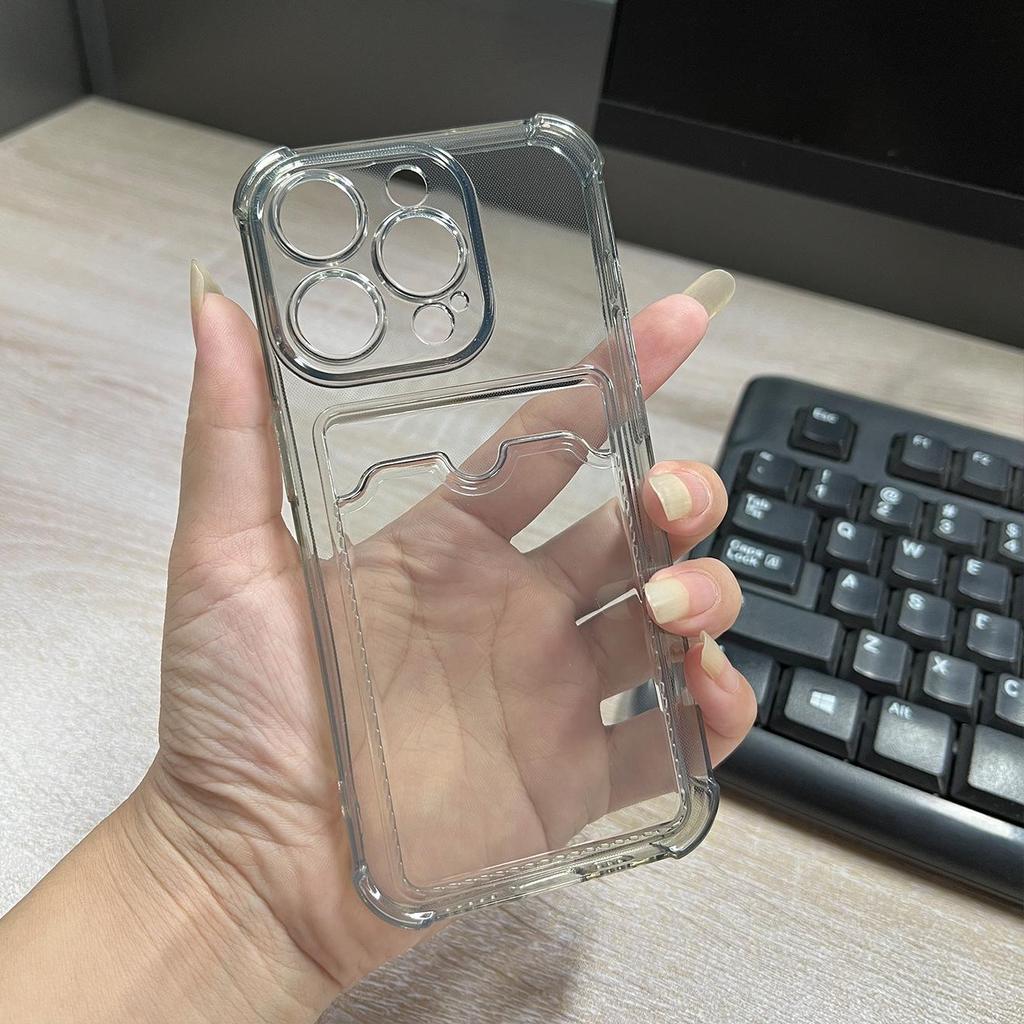 Etui na iPhone 15 z uchwytem na karty, Przezroczyste miękkie etui na 12 Pro i 16 z kieszonką na karty