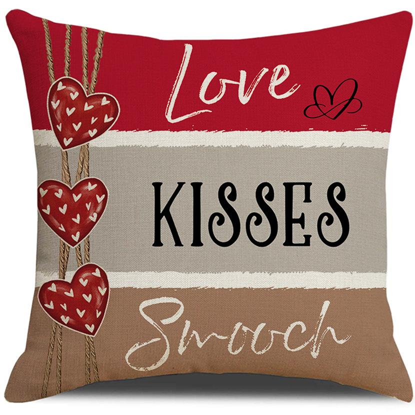 Valentine's Day Pillowcase Linen Printed Love Cushion Pillow Home Sofa Decoration New Style Pillowcase