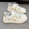 Koreanische Leinenschuhe für Mädchen - 2026 Blumenmuster, Dicke Sohle, Frühling/Herbst, Lässig Weiß