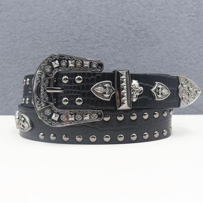 Cintura in Pelle con Teschio e Borchie Occidentali, Effetto Coccodrillo – Stile Punk Y2K Unisex