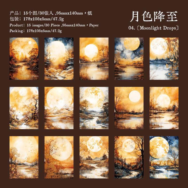 30pcs/lot Memo Pads Material Paper Let the moon fall Diary DIY Scrapbooking Cards Junk Journal Retro Background Decoration Paper