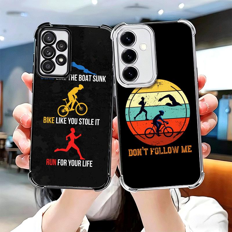 Triathlon Swim Bike Run Soft Phone Case For Samsung A17 A27 A07 A37 A57 A16 A56 A15 A55 A14 A54 A13 A53 A26 A36 A25 A35 A24 A34