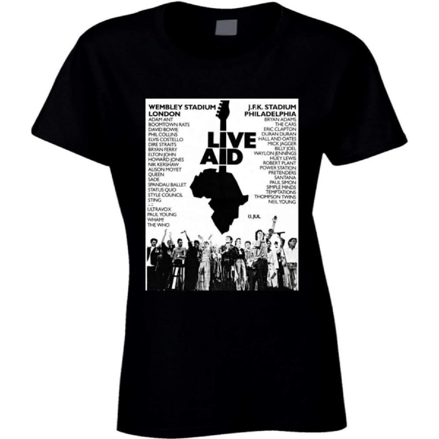 Droomdy Live Aid Wembley Stadium JFK Stadium Vintage Concert Poster T Shirt Black S