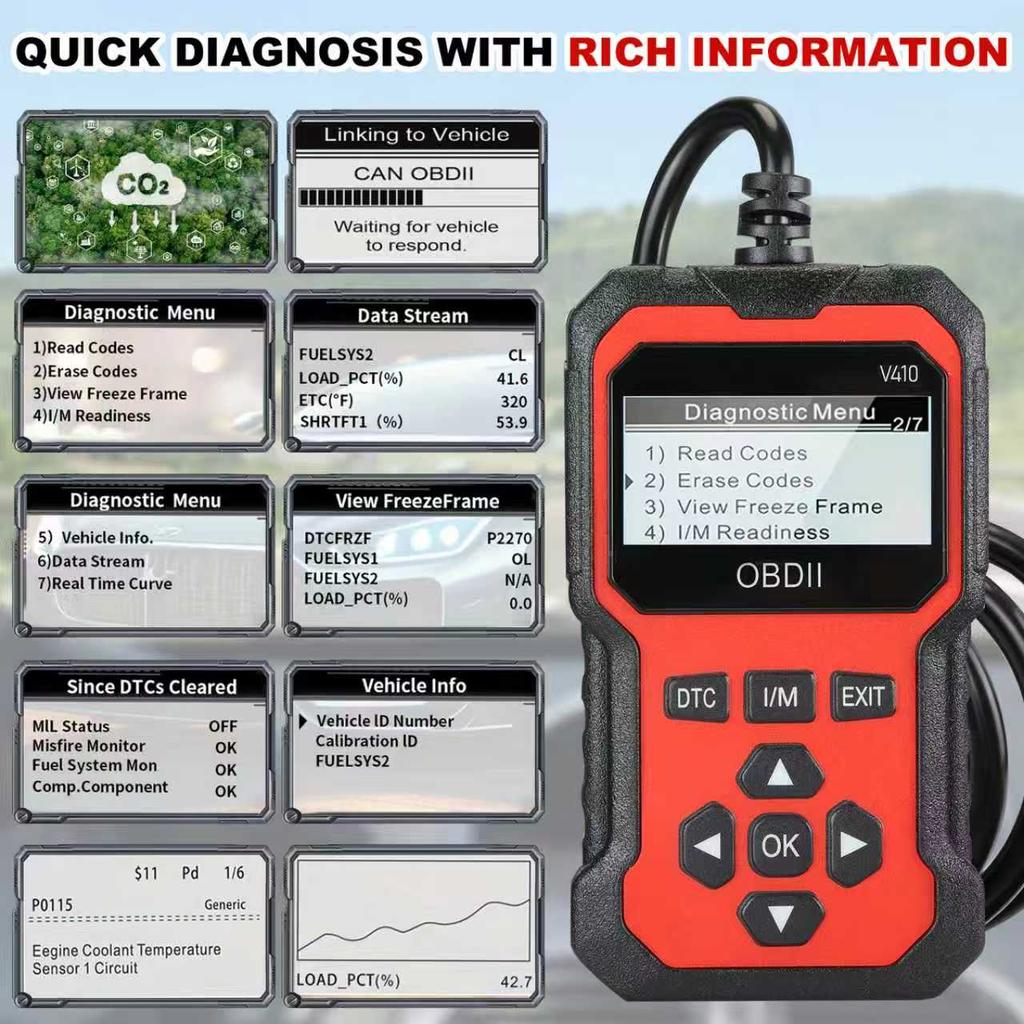 V410 OBD2 Diagnostic Scanner Car Code Reader Vehicle Health Inspection Tool Auto Code Reader Scanner