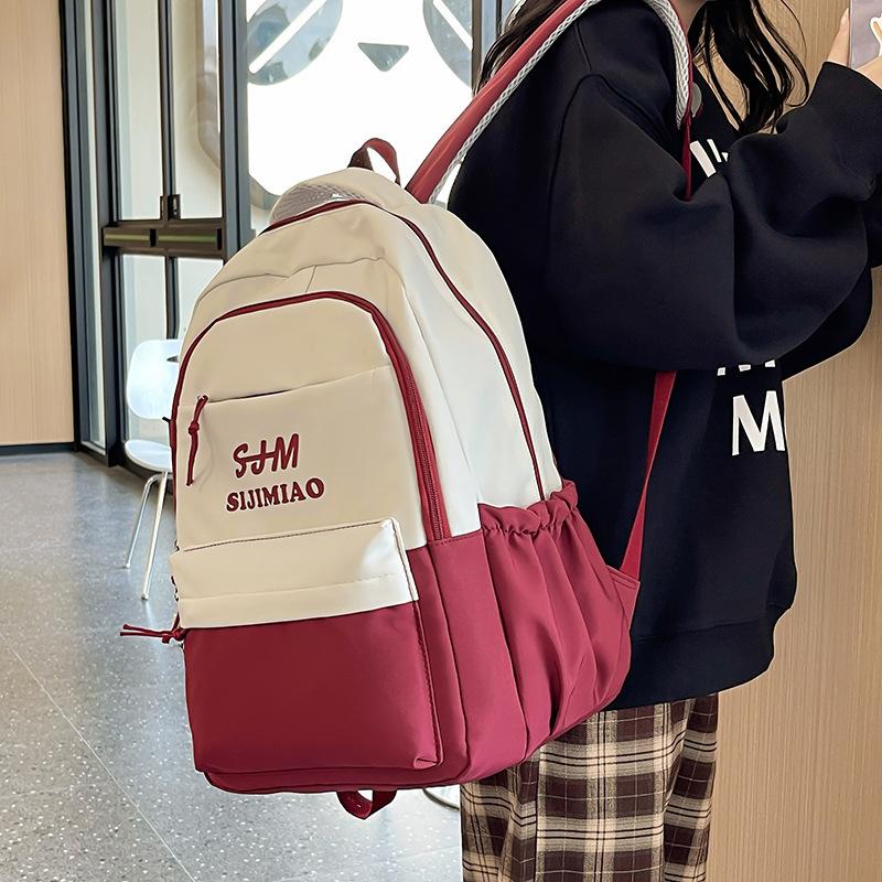 Schoolbag Middle and High School Students Backpack 1011 New Large-capacity Letter Printing Korean Version Contrasting Color Backpack College Backpack