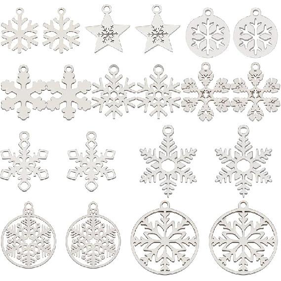 SUNNYCLUE 1 Box 36Pcs 6 Style Snow Charms Christmas Snowflake Charms Xmas Winter Rhinestone Pendants for Jewelry Making DIY Bracelet Necklace