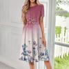 Women's Casual Fashion Round Neck Short Sleeve Print Midi Dress