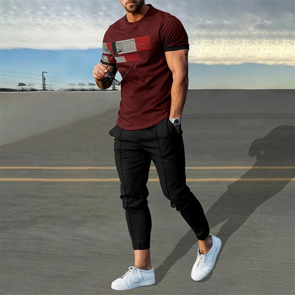 Summer Men Sets Short Sleeve T Shirt Pants Suits Oversized Tops Street Sportswear Men's Casual Tracksuits Trend Print Clothing