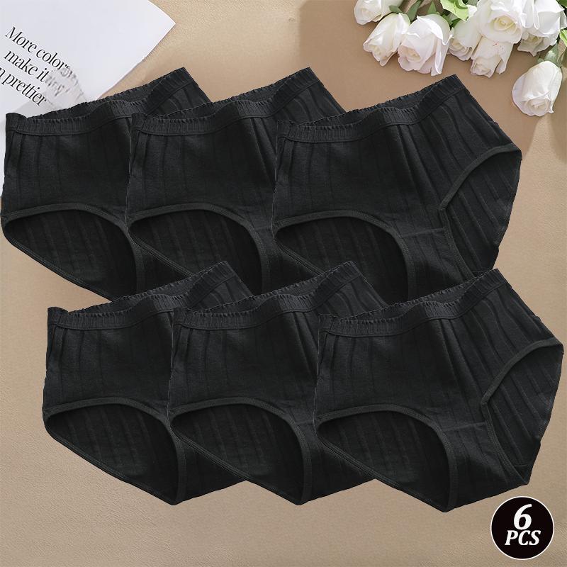 

6 шт./комплект Женское базовое хлопковое дышащее нижнее белье в полоску с высокой талией, повседневный набор из нескольких цветов, с эффектом пуш-ап, большого размера, комфортное S