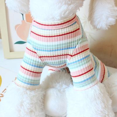 New Colorful Stripes Dog Jumpsuits Winter Warm Cat Pajamas Poodle Dog Clothes Pet Four Legged Clothes Cute Soft Puppy Rompers
