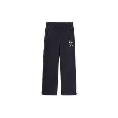 Colaborare Li Ning X Disney Pixar Seria Strawberry Bear Culoare Solidă Călduroși cu Căptușeală Fleece Pantaloni Sport Tricotați Largi Femei Partea de Jos Negru AKLR742-2
