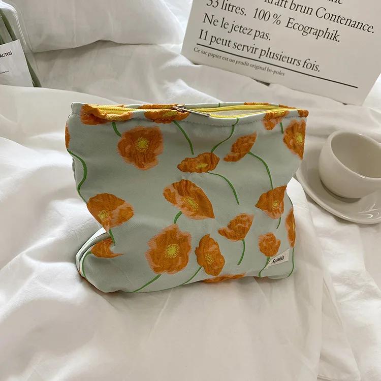 Flower Women's Makeup Bags Travel Toiletries Wash Bags Large Beauty Cosmetic Bag Multifunction Canvas Handbags Storage Organizer