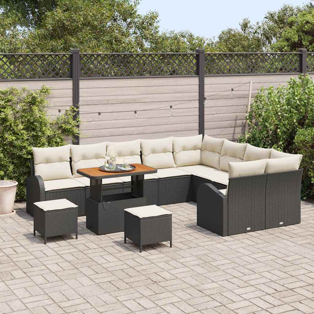 Garden Sofa Set with Cushions 12 pcs Black Poly Rattan