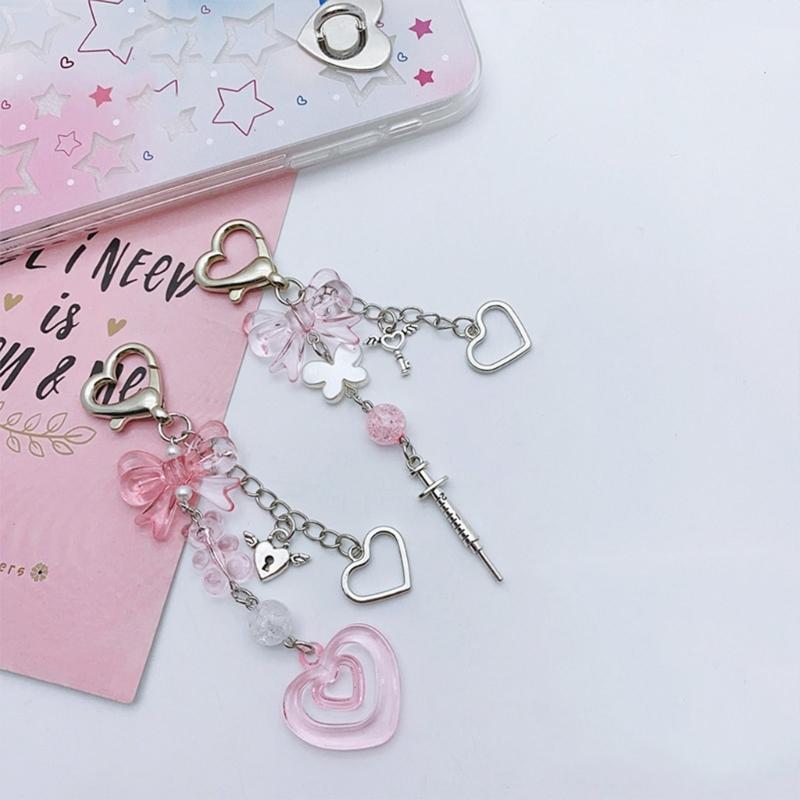 Elegant Bowknot Bead Heart Keyring Pendant Keychain Accessory Charm for Women