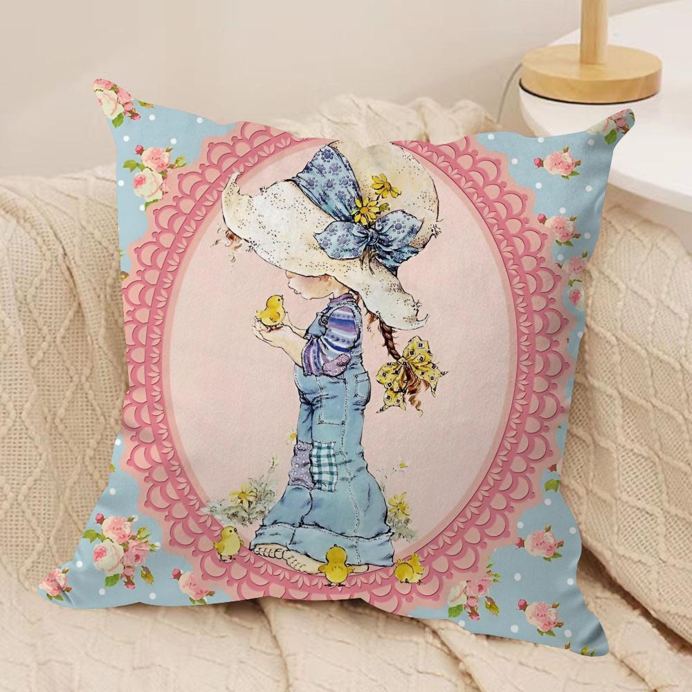 Sweet Anime S-sarah Kay Cushion Cover Silky Short Plush Double-Sided Printed Pillow Case for Sofa All Seasons Home Decor Gift