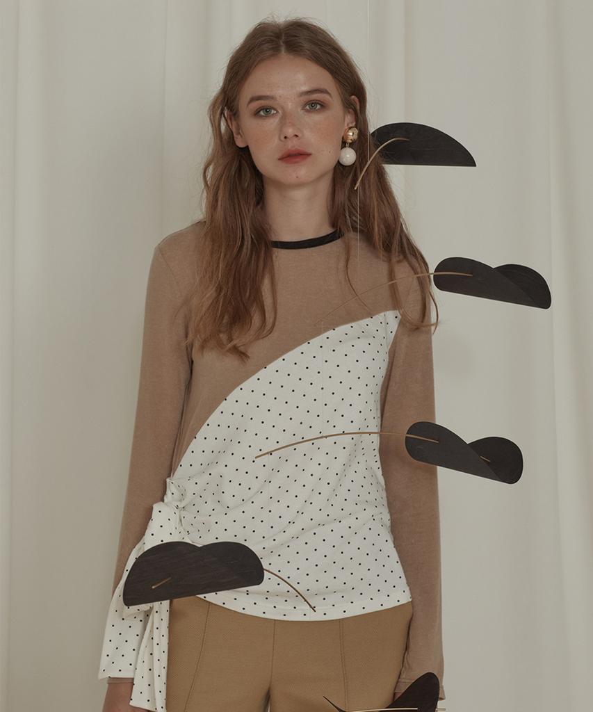 EJNOLEE Brown & Dot Pattern Wool Knit
