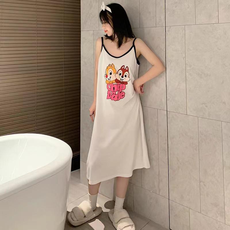 Summer Sweet Korean Style Pink Milk Silk Ribbed Camisole Pajamas for Women