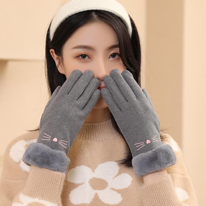 Women's Thin Cotton Touchscreen Cycling Gloves - Windproof, Warm, Velvet-lined for Spring and Autumn