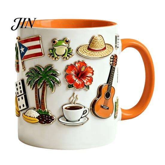 Home Office Coffee Mug Dominican Theme Mug, Ceramic Comfortable Grip Cup, Hot And Artistic Cold Drinks Safe for Use Drinking
