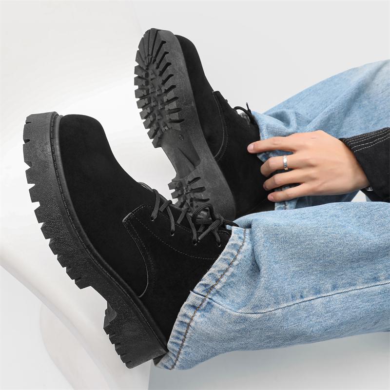 Fashion Brown Mens Derby Shoes Chunky Platform Sole Big Round Toe Lace-up Suede Leather Retro Vintage Work Shoes Anti-Slip Comfortable
