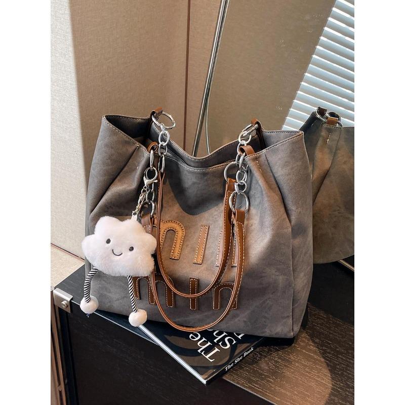Large Capacity Casual Letter Tote Bag Women's  New Autumn Fashion Advanced Sense College Student Shoulder Pass