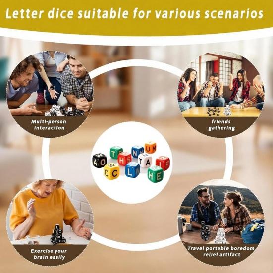 60Pcs/Set Dice Word Game Brain Exercise Scrambled Crossword Dice Game 1-5 Players Travel-Friendly Dice Board Game
