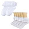 3 Pair Comfortable Girls Ankle Socks Elegant Double Layer Lace Ruffle Socks for Ages 1-10+ Years Kids Daily Wear