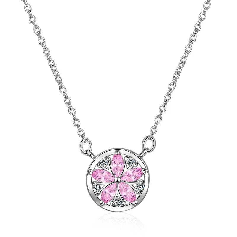 Korean Fashion Pink Quartz Silver 925 Jewelry Necklace for Women Luxury Pendant Necklaces Wedding Party Birthday Gifts