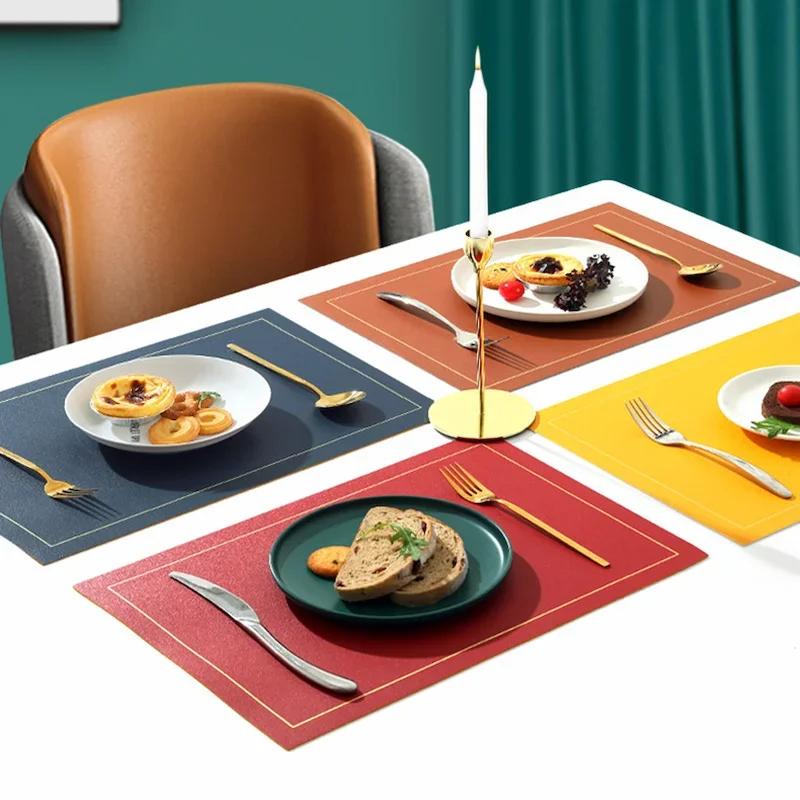 Northern INS PVC Leather Placemat Solid Color Square Heat-Resistant Waterproof Double-Layer Table Mats