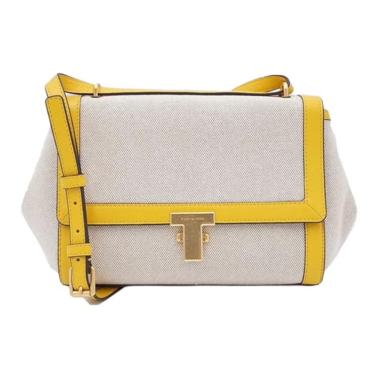 

Tory Burch Tb Juliette Canvas And Leather Mini Crossbody Shoulder Bag Women bags White Yellow 82348-296 Basic Set (Bag+Dust Bag)