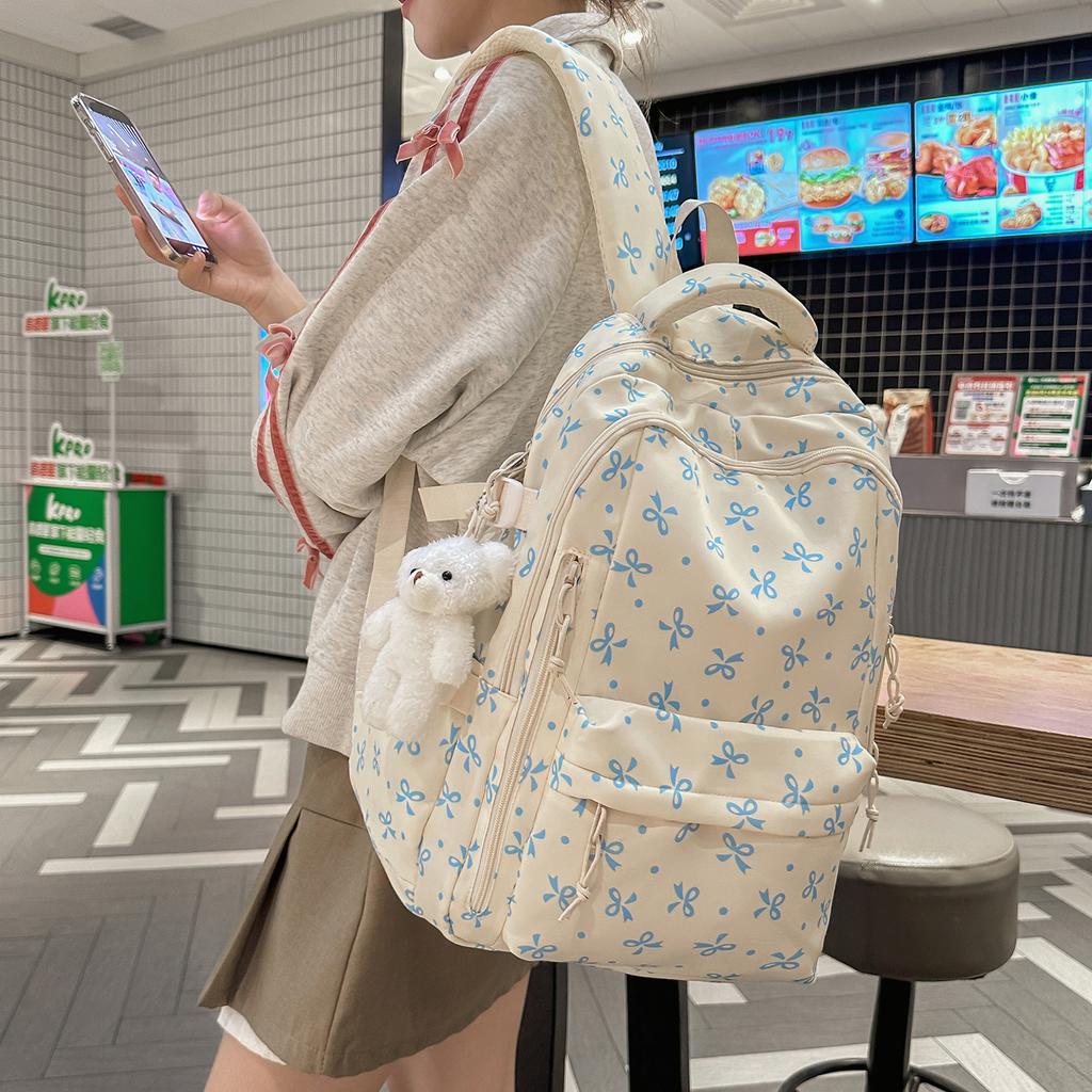 Schoolbag Backpack Women's Floral Bow Student Bag High Value Large Capacity Junior High School Bag