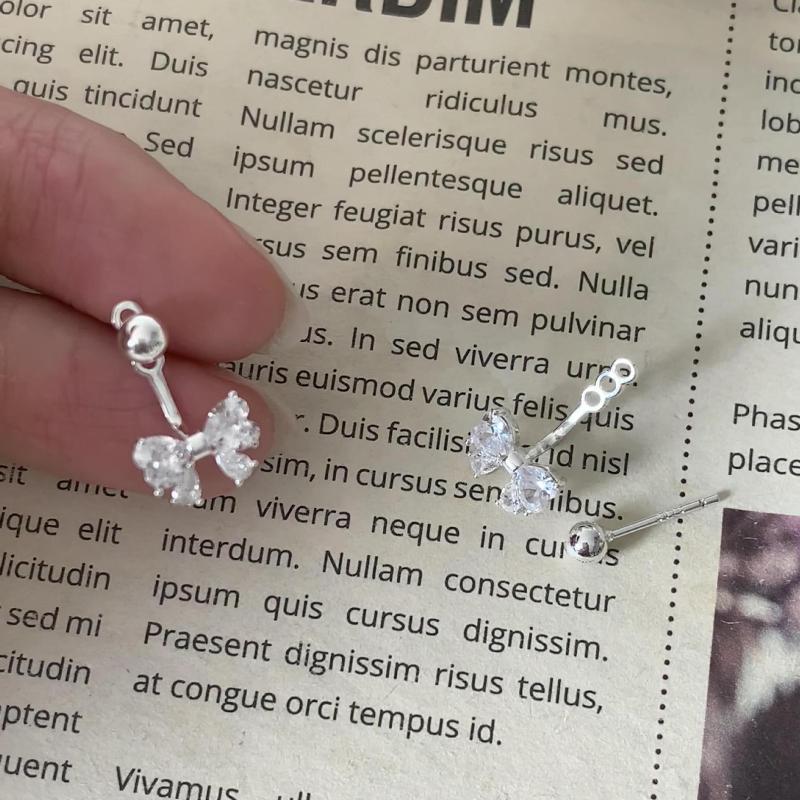 Silver Color Zircon Bowknot Stud Earrings For Women Minimalist Cute Fashion Jewelry Detachable Accessories