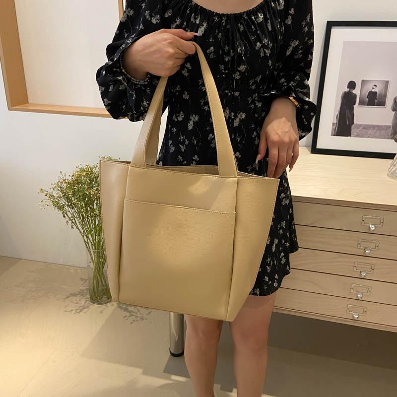 Litchi Pattern Soft PU Leather Tote Bag for Women Large Capacity Zippered Shoulder Shopper