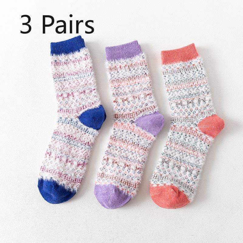 3 Pairs of Winter New Female Imitation Mink Cashmere Thick Warm Rabbit Wool Tube Socks