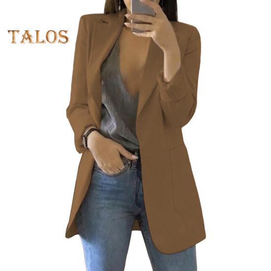 Casaco de terno feminino lapela manga comprida frente aberta jaqueta de terno cor sólida estilo urbano primavera outono negócios outerwear